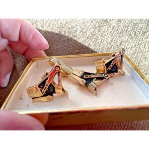 Vintage Men's Gold Steam Shovel Backhoe Cufflink Tie Tack Set